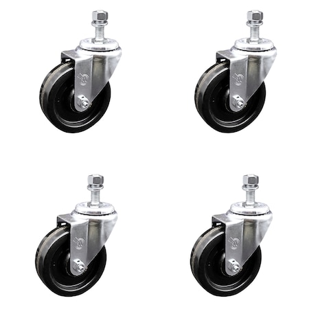 Service Caster 4 Inch SS Phenolic Wheel Swivel 12mm Threaded Stem Caster Set SCC-SSTS20S414-PHS-M1215-4